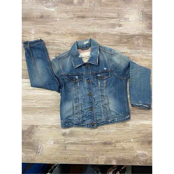 Abercrombie & Fitch New York Jean Jacket Denim Distressed Women’s Size Large - Picture 2 of 6